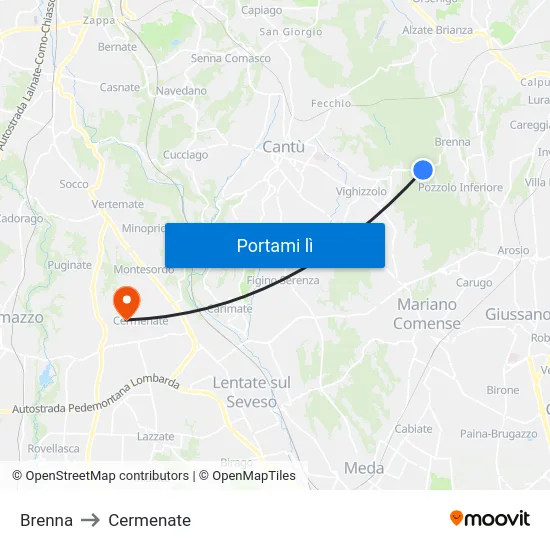 Brenna to Cermenate map