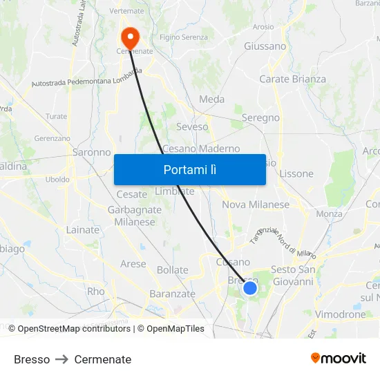 Bresso to Cermenate map