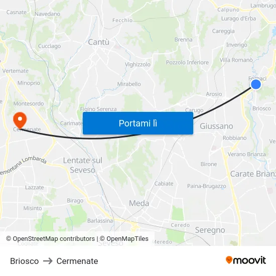 Briosco to Cermenate map
