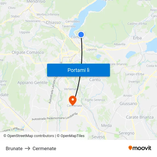 Brunate to Cermenate map