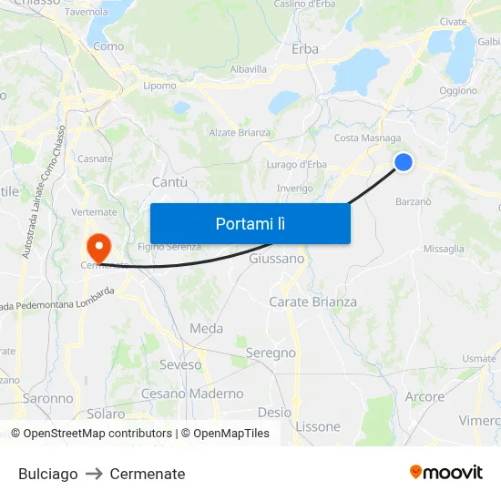 Bulciago to Cermenate map