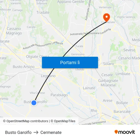 Busto Garolfo to Cermenate map