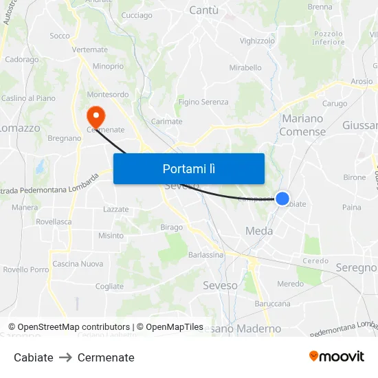 Cabiate to Cermenate map