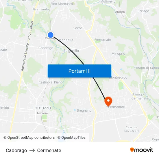 Cadorago to Cermenate map