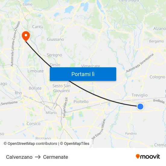 Calvenzano to Cermenate map