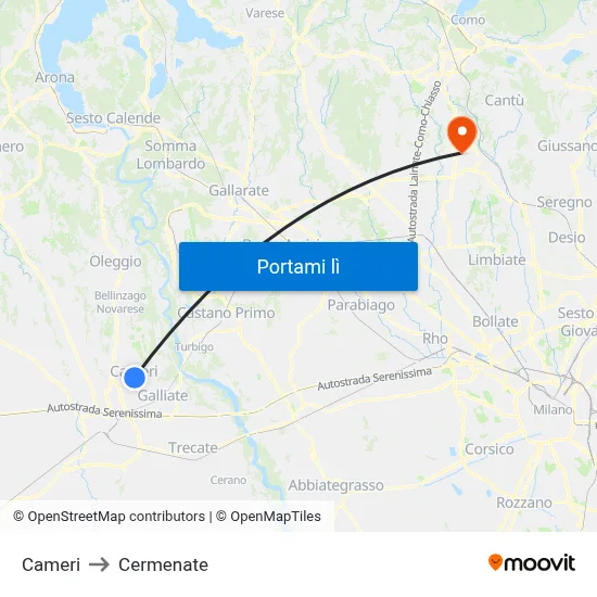 Cameri to Cermenate map
