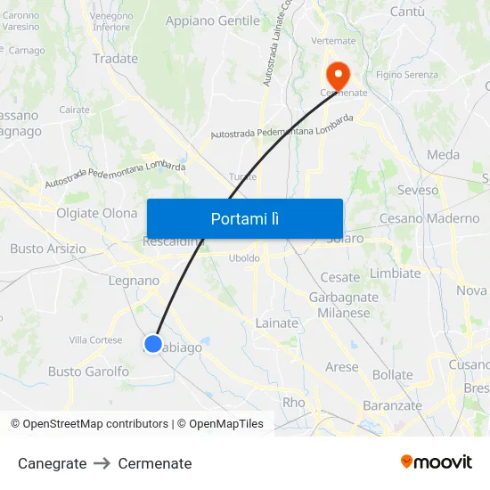 Canegrate to Cermenate map