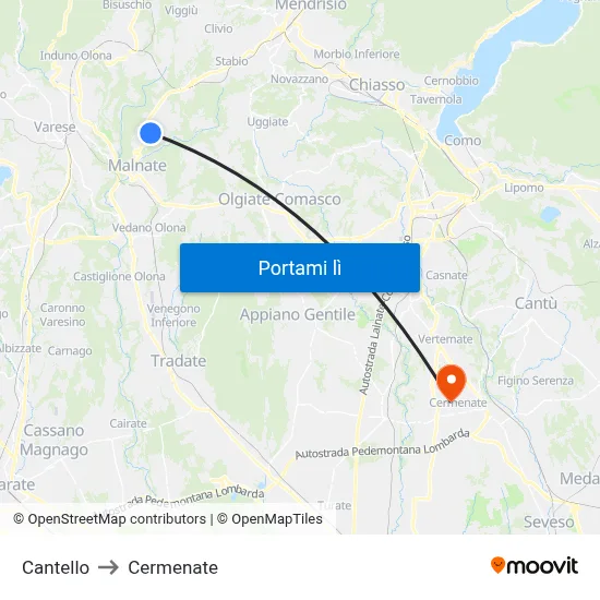 Cantello to Cermenate map