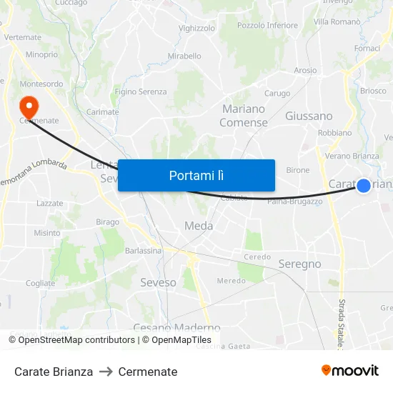 Carate Brianza to Cermenate map