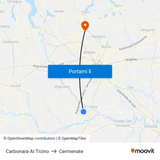 Carbonara Al Ticino to Cermenate map