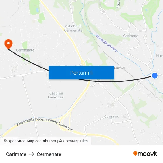 Carimate to Cermenate map