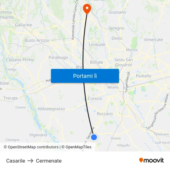 Casarile to Cermenate map