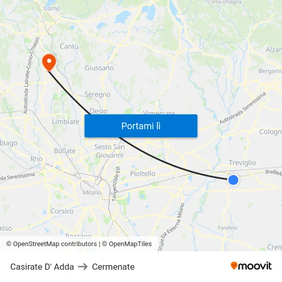 Casirate D' Adda to Cermenate map