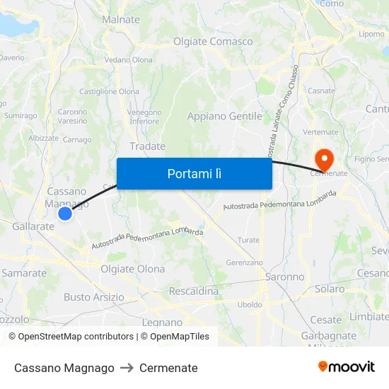 Cassano Magnago to Cermenate map