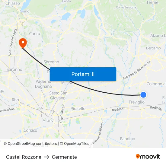 Castel Rozzone to Cermenate map