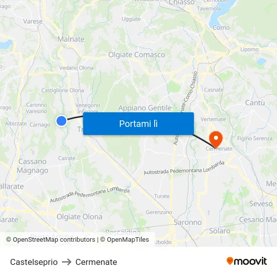 Castelseprio to Cermenate map