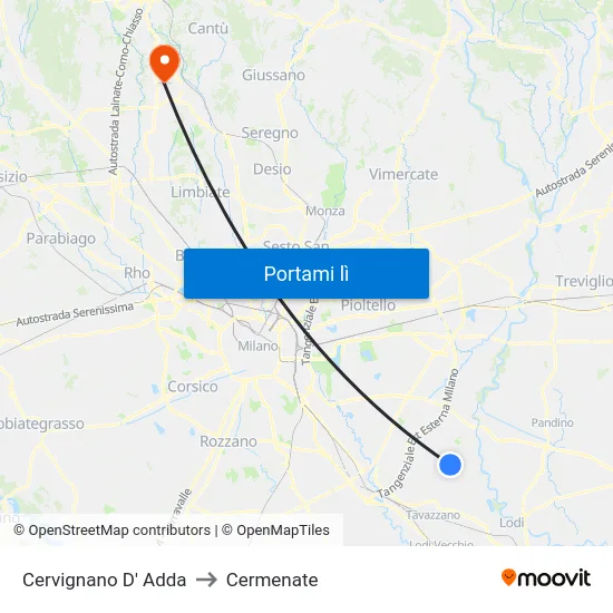 Cervignano D' Adda to Cermenate map
