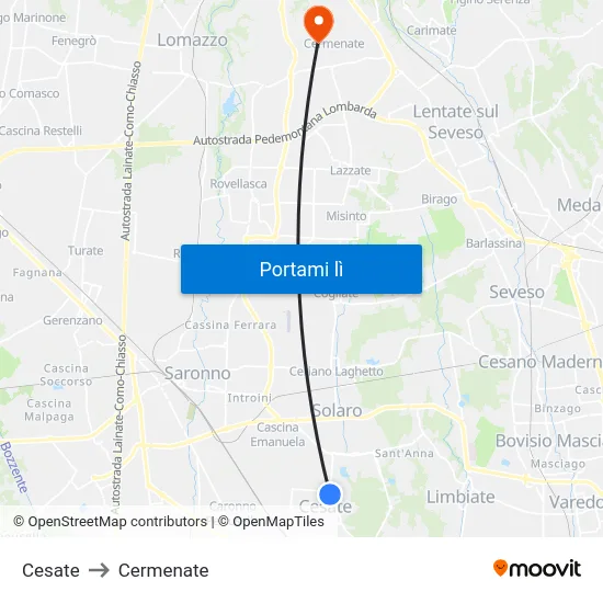 Cesate to Cermenate map