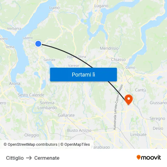 Cittiglio to Cermenate map