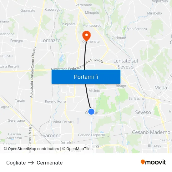 Cogliate to Cermenate map