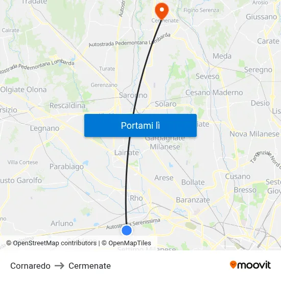 Cornaredo to Cermenate map