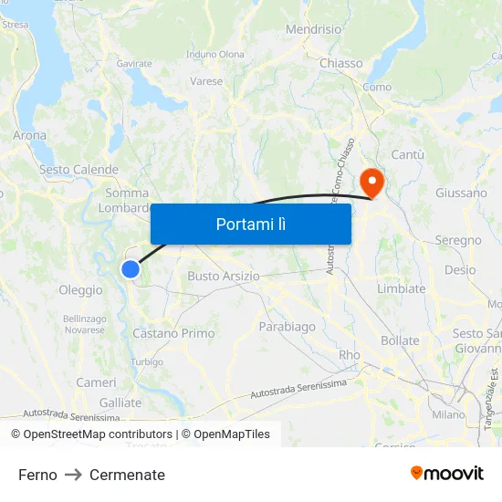Ferno to Cermenate map