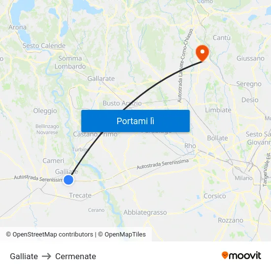 Galliate to Cermenate map