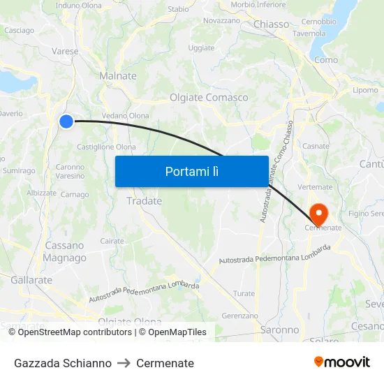 Gazzada Schianno to Cermenate map