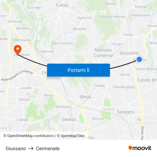 Giussano to Cermenate map