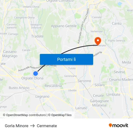 Gorla Minore to Cermenate map