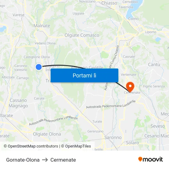 Gornate-Olona to Cermenate map