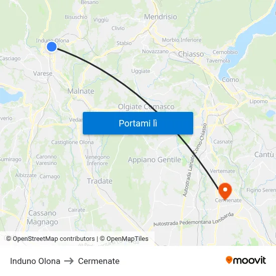 Induno Olona to Cermenate map