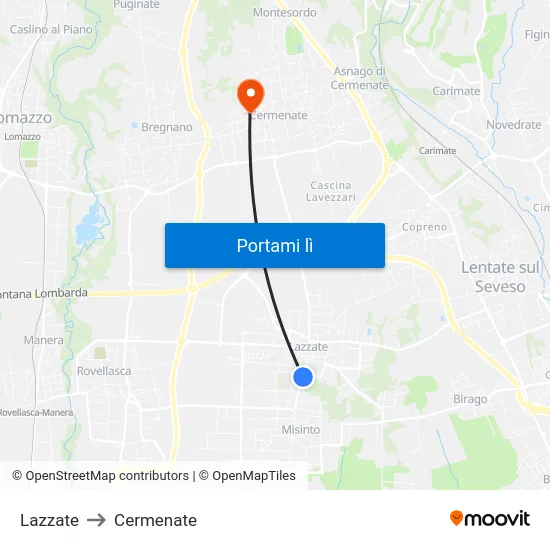 Lazzate to Cermenate map