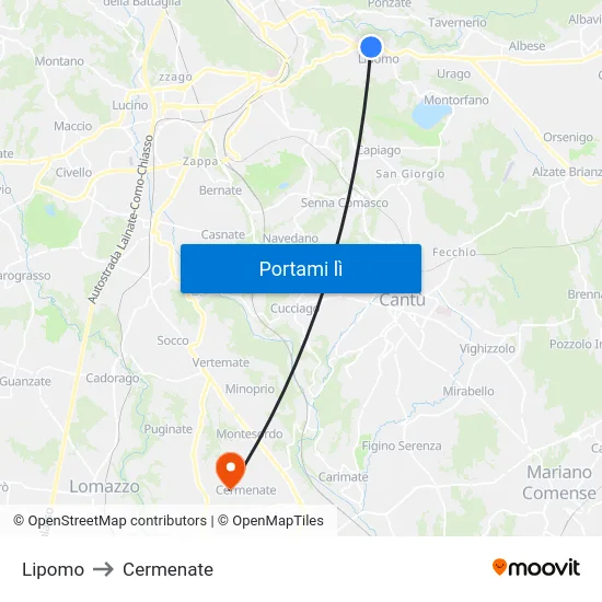 Lipomo to Cermenate map