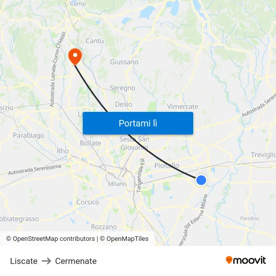 Liscate to Cermenate map