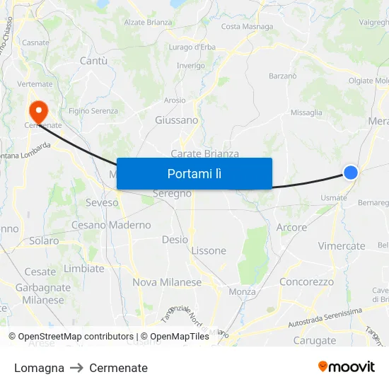 Lomagna to Cermenate map