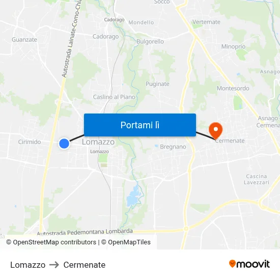 Lomazzo to Cermenate map