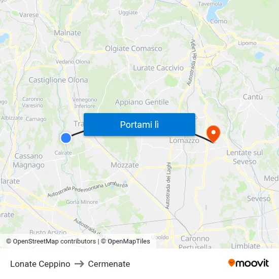 Lonate Ceppino to Cermenate map