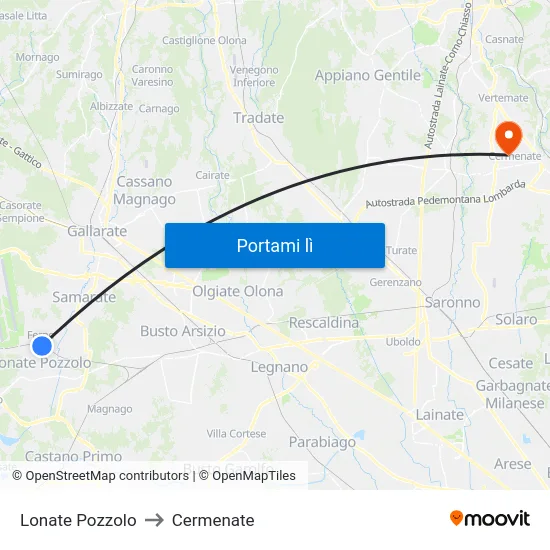 Lonate Pozzolo to Cermenate map