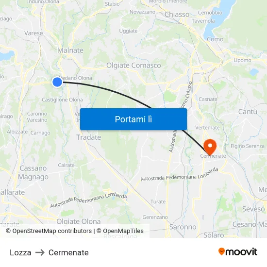 Lozza to Cermenate map
