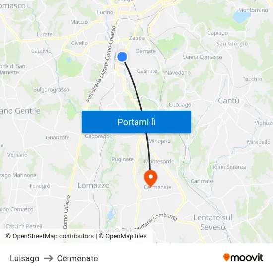 Luisago to Cermenate map
