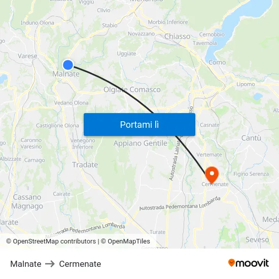 Malnate to Cermenate map
