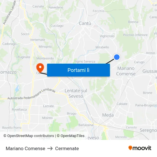 Mariano Comense to Cermenate map
