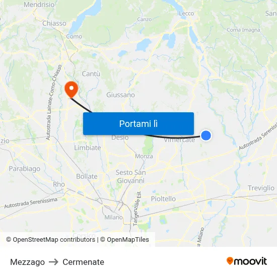 Mezzago to Cermenate map