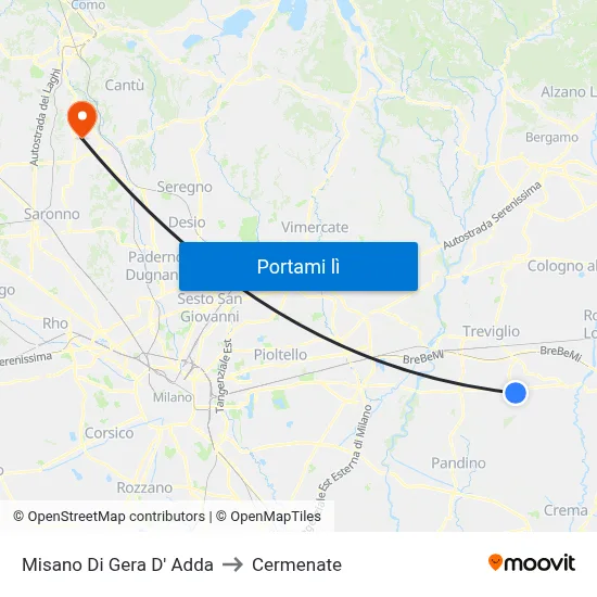 Misano Di Gera D' Adda to Cermenate map