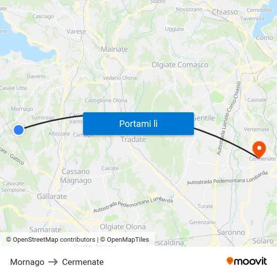 Mornago to Cermenate map