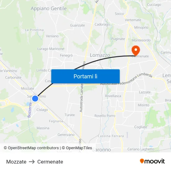 Mozzate to Cermenate map