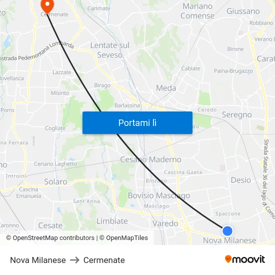 Nova Milanese to Cermenate map