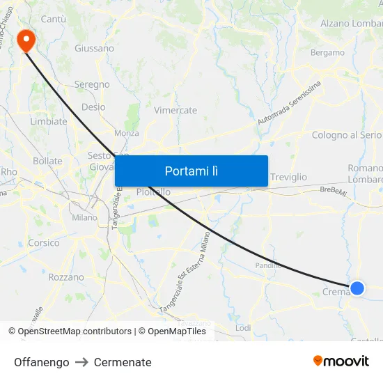Offanengo to Cermenate map