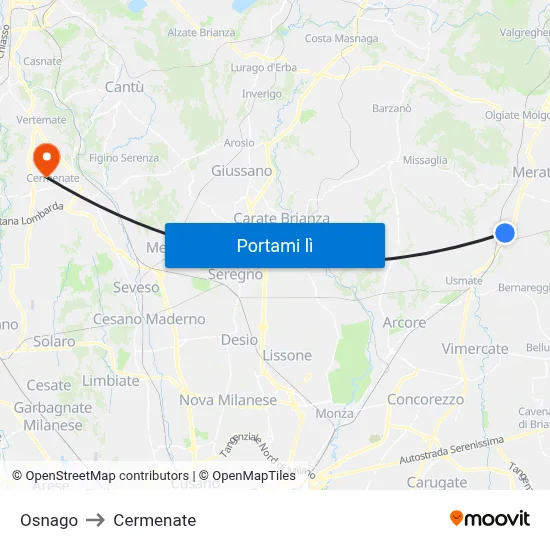 Osnago to Cermenate map